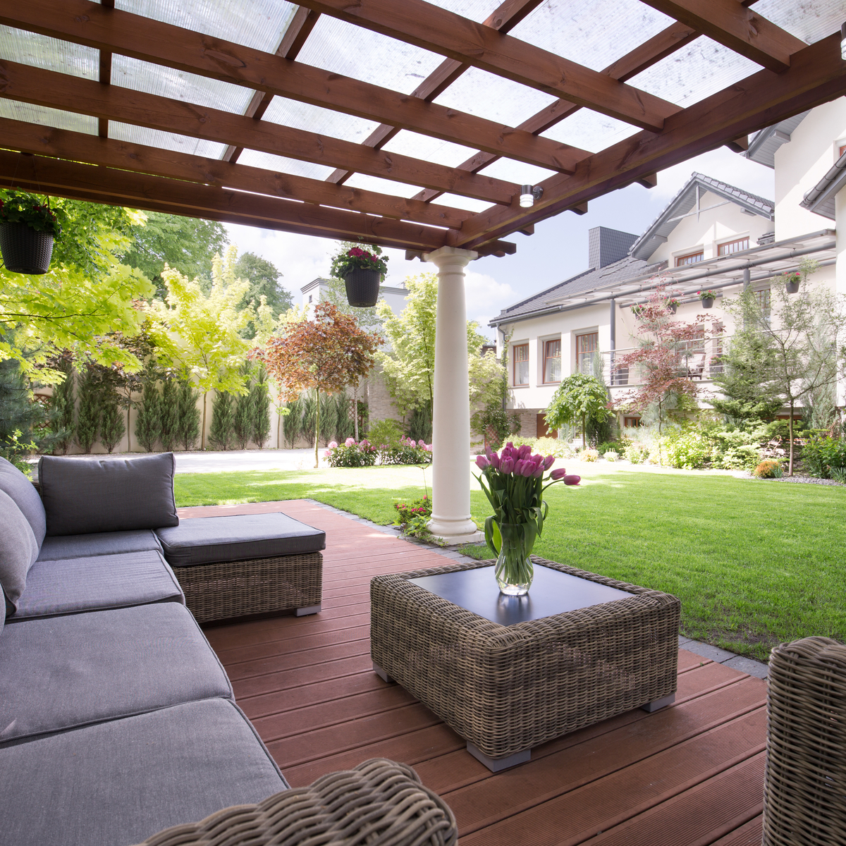 Outdoor space with a covered pergola
