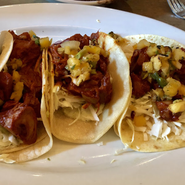 Vegan tacos with jack fruit.