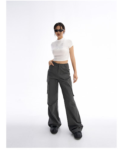 Title 4, Retro Straight Cargo Pants Womens Loose Multi-...