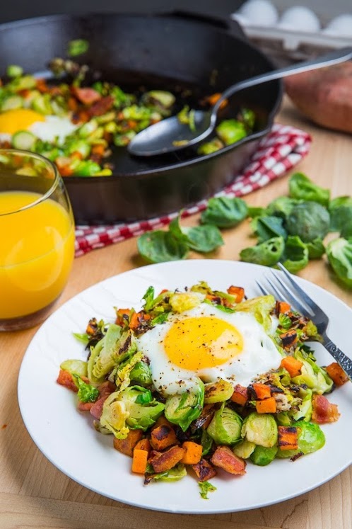 Brussels Sprout Hash with Sweet Potato and Bacon