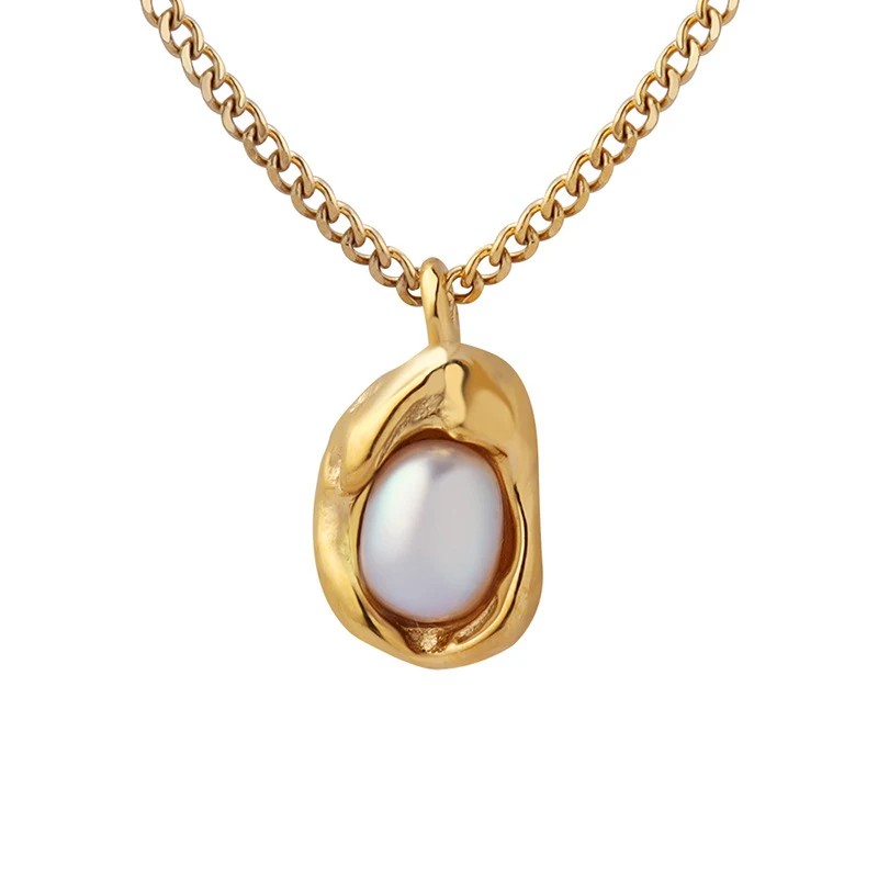 Vergoldete Cuban-Link-Kette mit Nischen-Design, natürlicher Süßwasserperlen-Anhänger Halskette, modisch und stilvoll.