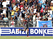 Thalente Mbatha celebrates scoring for Orlando Pirates in their DStv Premiership win against Royal AM at Harry Gwala Stadium in Pietermaritzburg on Sunday.