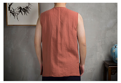 Title 10, Chinese style mens casual sleeveless buckle ve...