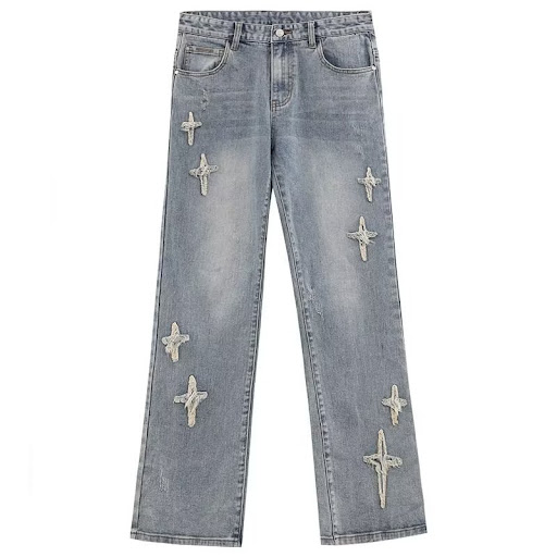 Title 7, Mens Washed American High Street Jeans with Cr...
