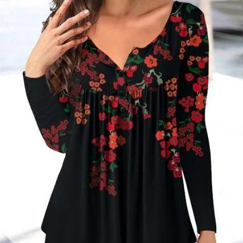 Title 4, Loose Floral Print Half Open Button Top – a com...