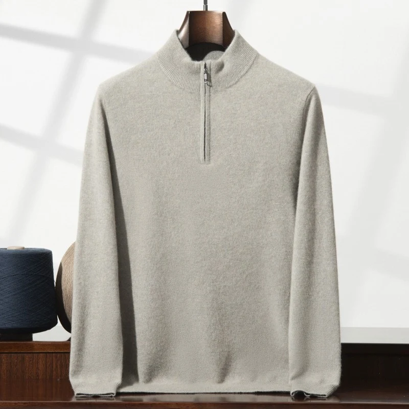 Men's Cashmere Sweater Zip-up Turtleneck for Young and Middle-aged. Luxurious warmth and style, perfect for everyday wea
