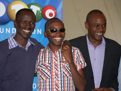 Ezekiel Kemboi, Paralympian Wilson Bii and Lotto's Peter Ng'eno.jpg