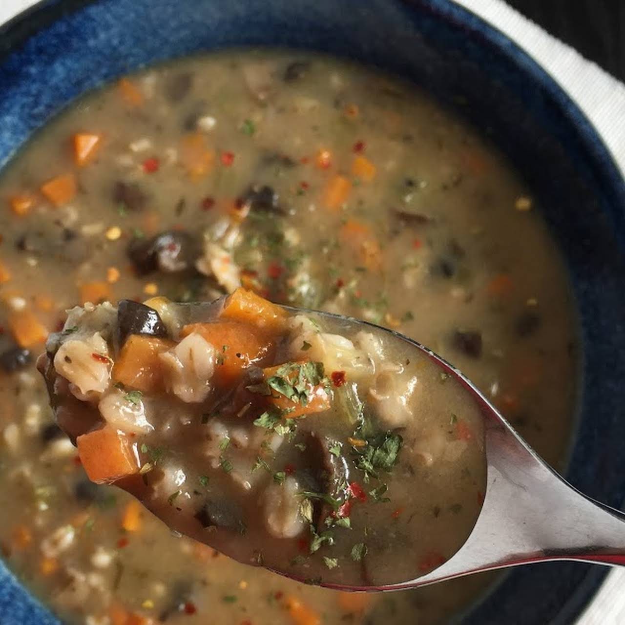 Vegan Mushroom Barley Soup - Cilantro and Citronella