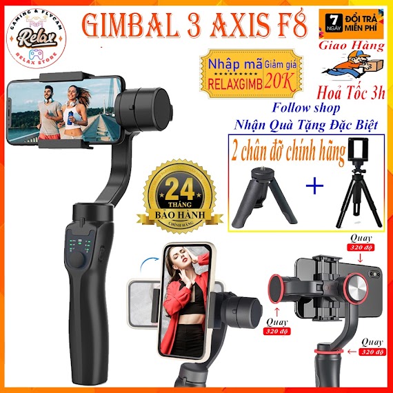 Gimbal F8 3 Axis Cao Cấp - Chống Rung Siêu Cấp - Hỗ Trợ Các Dòng Điện Thoại Smart Phone, Tay Cầm Gimbal Chống Rung