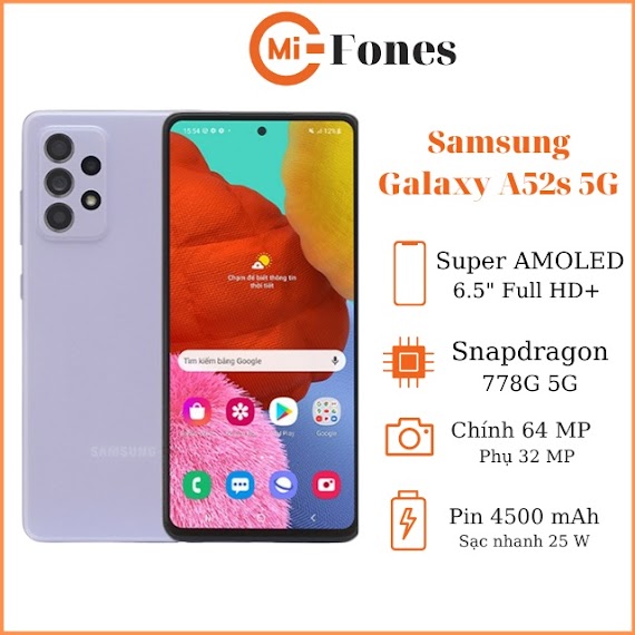 Điện Thoại Samsung Galaxy A52S 5G , Chip Snapdragon 778G , Bộ Nhớ 128Gb , Mifones