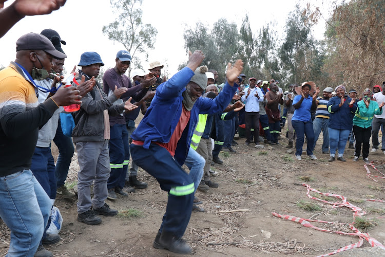 Employees at Elematic SA protesting outside the company's premises in Brakpan as the strike has entered its second week.