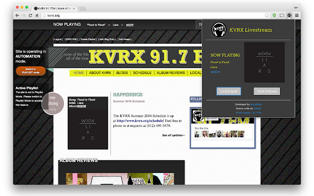 KVRX Livestream chrome extension