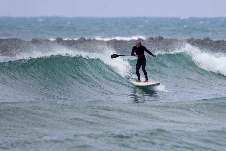 Kiraan Pillay on his SUP at Nahoon Reef