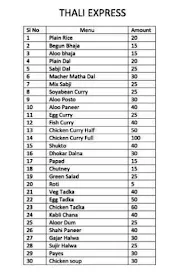 Thali Express menu 1