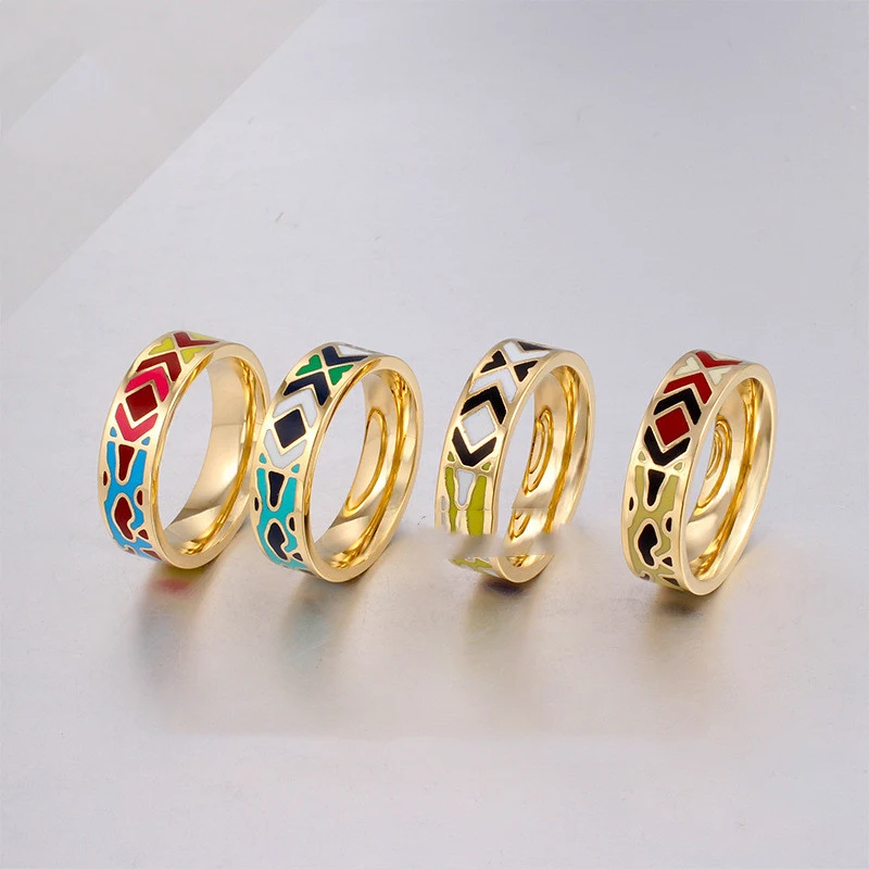 Anel Esmaltado Retro Popular Estilo Étnico Adicione um toque de charme étnico com este anel estiloso, perfeito para expressar sua individualidade.