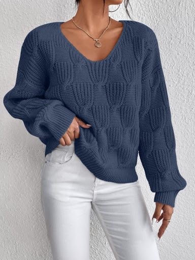 Title 15, Loose Knitwear V-neck Solid Color Pullover Sweater