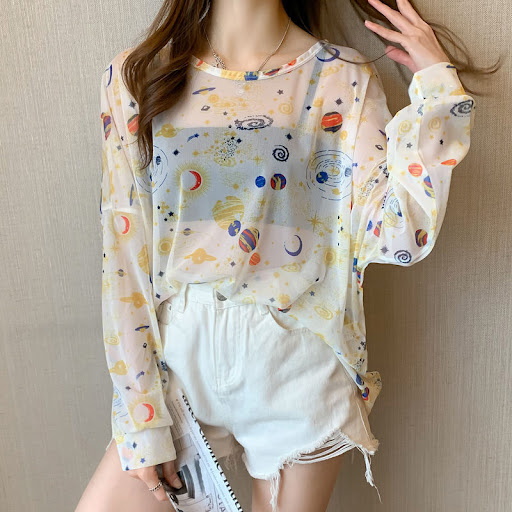 Title 5, Korean Style New Loose Design Thin Mesh Top