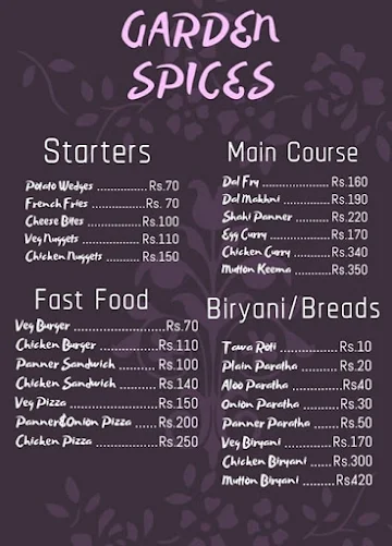 Garden Spices menu 