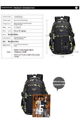 Title 1, Camouflage Printed Schoolbag Three-piece Set Du...