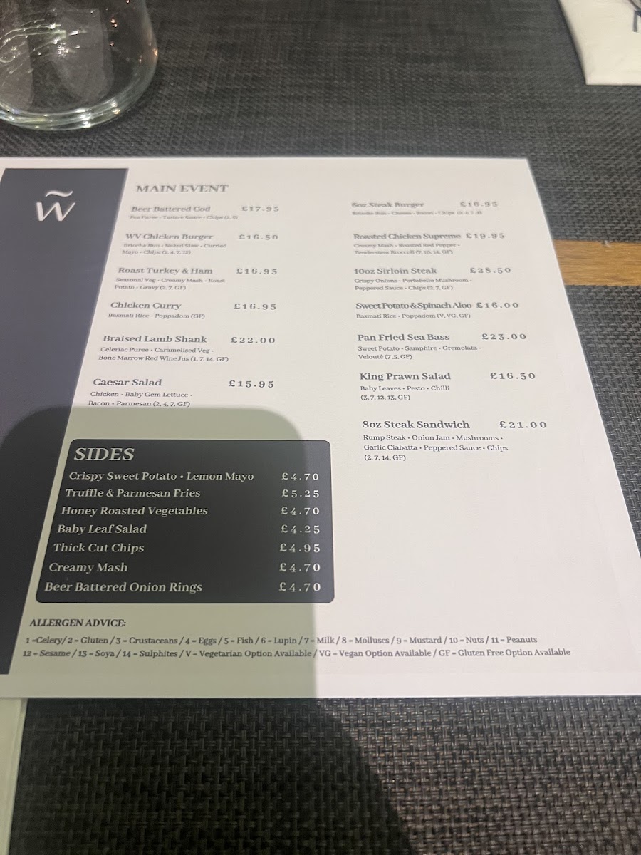 WV Bar & Restaurant gluten-free menu