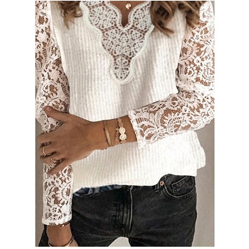 Title 2, Hollow Pattern Patchwork Lantern Sleeve Sweater