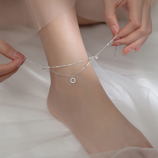 Title 1, Silver Diamond Ring Anklet Double Layer Simple ...