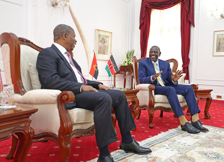 President William Ruto with his Angolan counterpart João Lourenço during a meeting at Statehouse on October 21, 2023.
