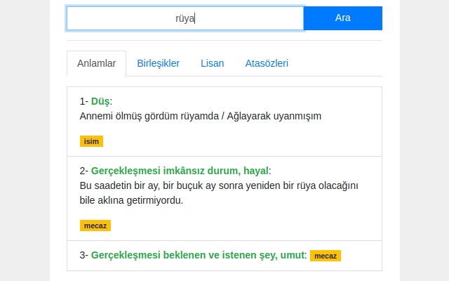 TDK Türkçe Sözlük chrome extension