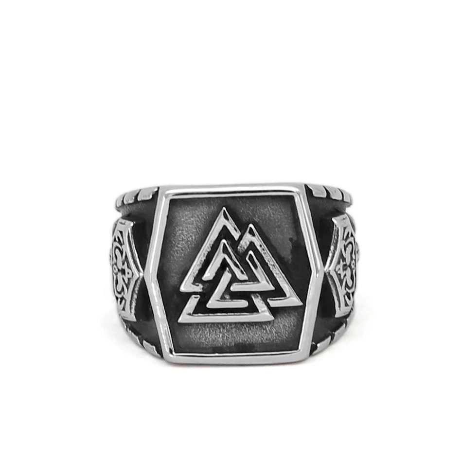 Bague Vintage en Acier Titane avec Rune Triangle Viking Nordique – Design Ancien et Durable pour Homme