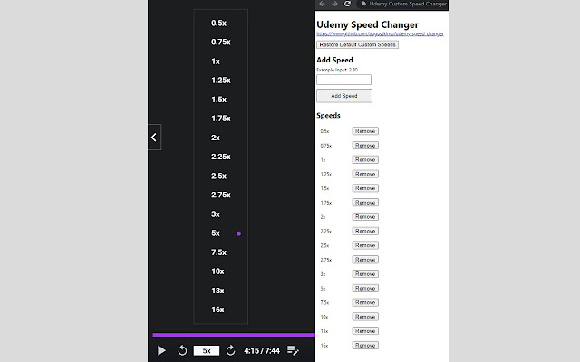 Udemy Custom Speed Changer chrome extension