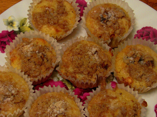 Muffins shown are basic sweet cream with maple pecan crumb variation.