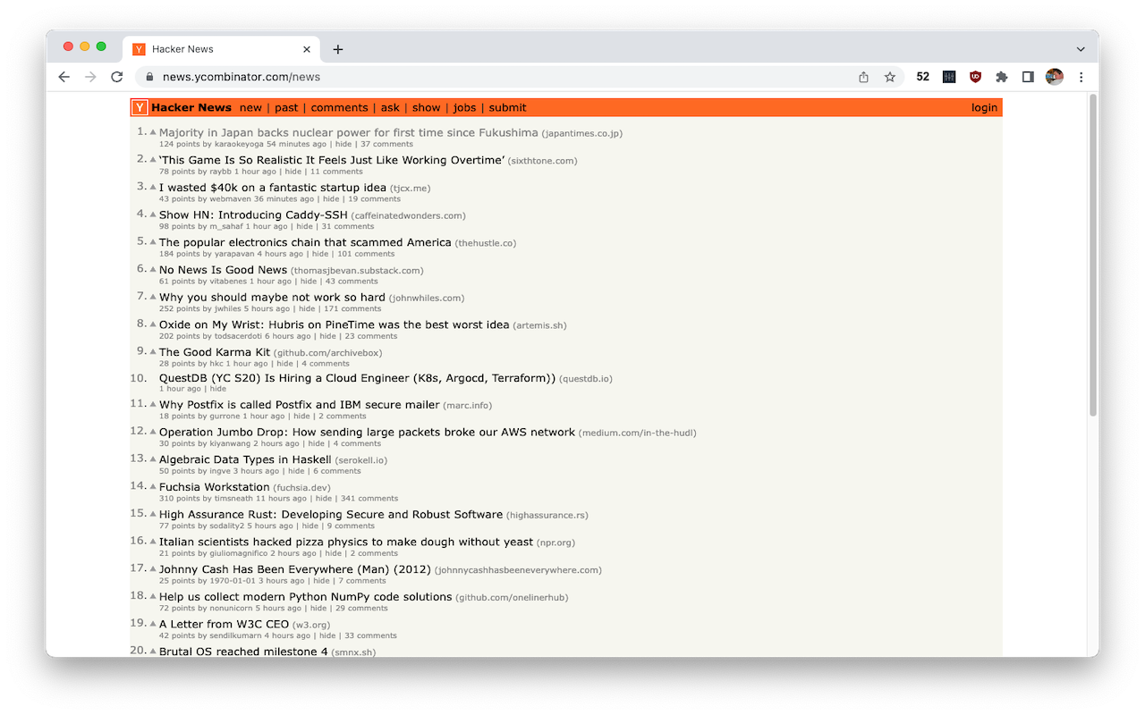 HackerNews New Tab Preview image 0