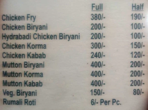 UP Shama menu 