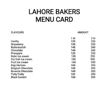 Lahore Bakery menu 