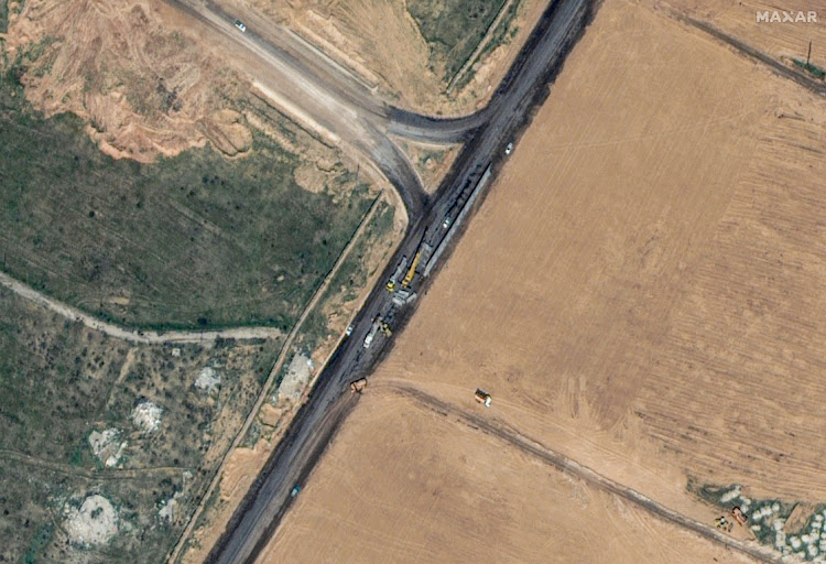A satellite image shows the construction of a wall along the Egypt-Gaza border near Rafah, February 15, 2024. Picture: Maxar Technologies/Handout via REUTERS