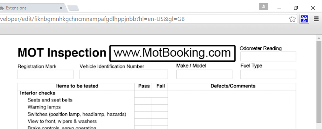 MOT Booking Summary Printout. MOTBooking.com Preview image 1