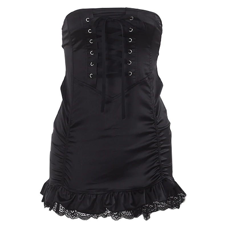 Falda de talle alto con encaje y costuras europeas y americanas para un look elegante y favorecedor. Perfecta para cualquier ocasión.