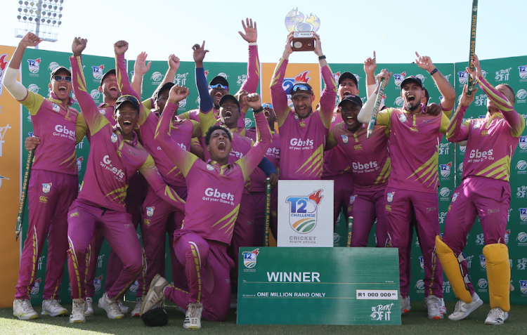 The Gbets Rocks celebrate winning the CSA T20 Challenge final at St George’s Park on Sunday