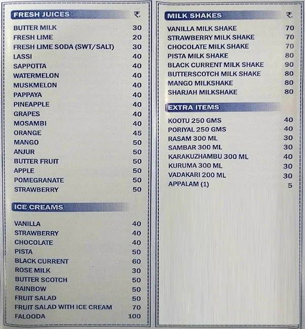 Sri Ganesh Bhavan menu 