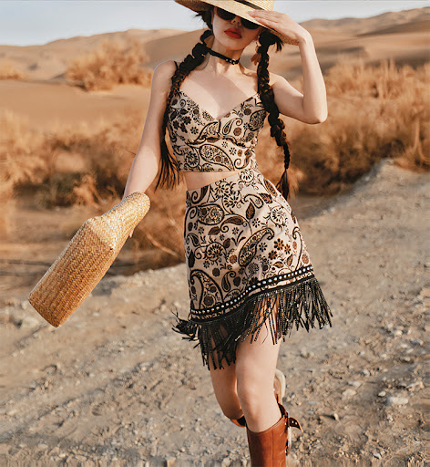 Title 3, Womens Woven Jacquard Small Sling Tassel Skirt...