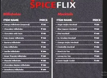 Spiceflix Restaurant menu 