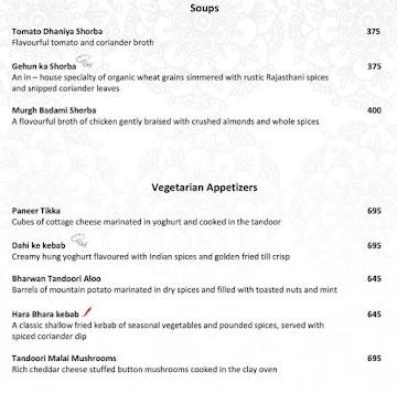 Chaandi - Hilton Jaipur menu 