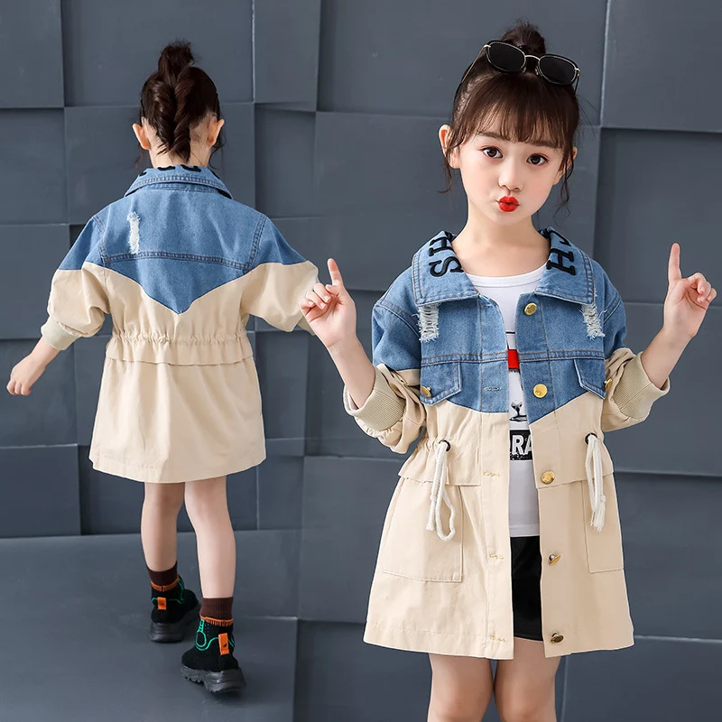 Fashionable Simple Children's Denim Trench Coat, a versatile lightweight coat perfect for everyday wear and special occa