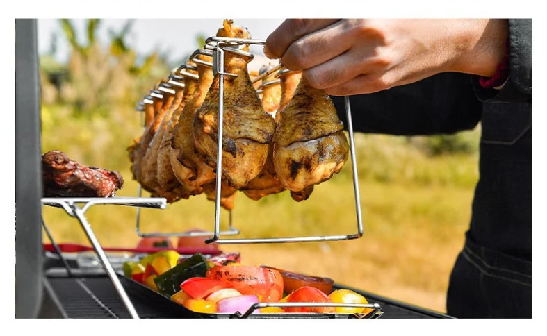 Draagbare Grillmand Mesh Clip 14 Sleuven RVS BBQ Ribbenrek Anti-aanbak Kip Vleugel Been Rack voor Barbecue