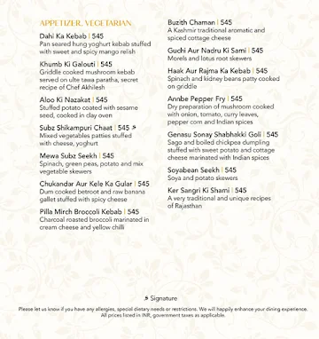 Indian Durbar - Conrad Bengaluru menu 