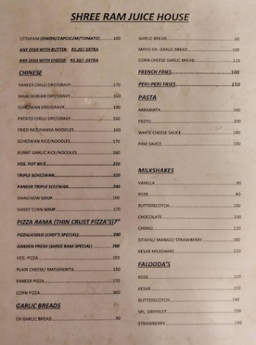 Shree Ram Juice House menu 