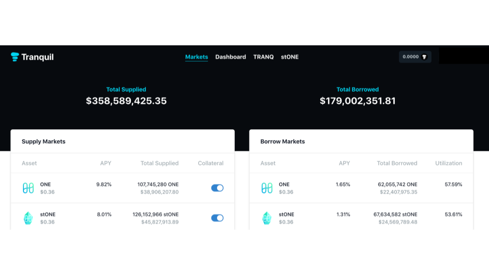 Harmony One Staking Tranquil Finance 