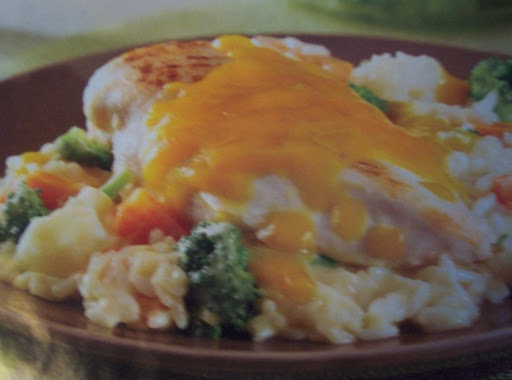 CHEESY, RICE & CHICKEN, top of stove skillet dish. | Just A Pinch Recipes