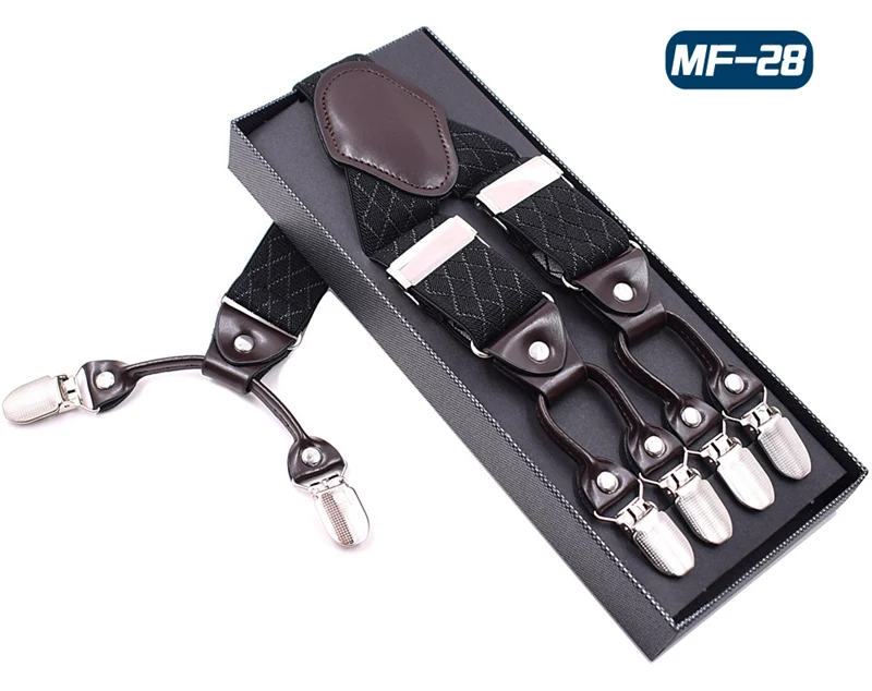 Tirantes elásticos multicolor de 6 clips para hombre. Ajuste seguro y cómodo para cualquier atuendo, estilo y ocasión.