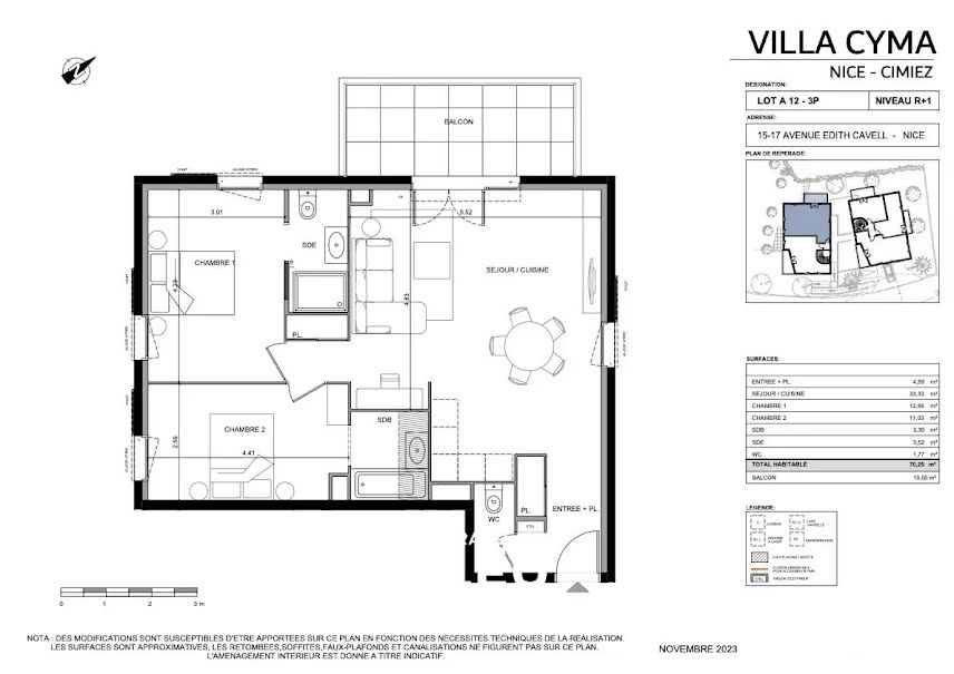 Vente appartement 3 pièces 70.25 m² à Nice (06000), 550 000 €